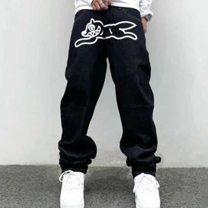 Mäns jeans hiphop flygande hundtryck mens high street raka långa långa ben byxor mode baggy y2k lyx denim q240509