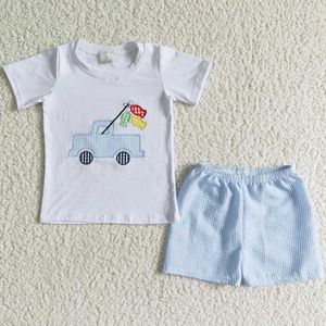 Clothing Sets Boutique Summer Boys Clothing Fish Embroidery Toddler Baby Boy Clothes Set Fashion Kids Clothing Cute Boys Outfits Wholesale New T240509