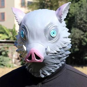 Party Masks Hashibira Inosuke Mask Devil Killer Anime Full Face Rollspel Props Halloween Q240508