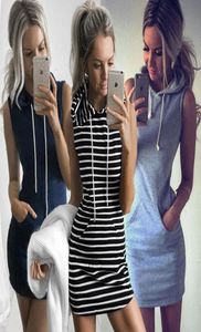 Mode kvinnor sexig sommar bandage bodycon afton fest cocktail casual short mini klänning kvinnor kläder rand huva ärmlös 6909691