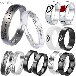 Casal Rings 2pcs/set moda casal ring ring ring letra de anel preto e branco eletrocardiograma no local Oral Ajustável Ajuste Jóias de Jóias de Jóias WX