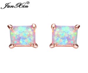 junxin greenbluewhite fire opal stud earrings for women rose gold fill square earrings princess cut brirtstone earringギフト6635309