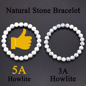 Натуральный 5A белый Howlite Real Stone Bead Оригинальный браслет для женщин мужчины Энергетическая заживление йога.