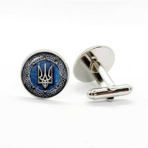 Manschettlänkar tryzub ukrainska herr logotyp manschettknappar ukrainska flaggglas kupol kabo hål metall manschettknappar skjorta manschettknappar gåva Q240508