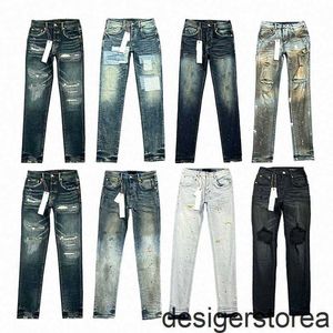 Designer jeans herrar lila jeans kvinnor staplade långa byxor ksubi rippade high street jeans retro färg spot lapp hål denim streetwear silm fötter mikro elastiska byxor p2