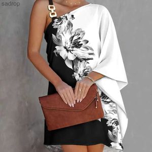 Basic Casual Dresses 2023 Summer New Europe and N Womens Printed Sexy Slant Neck Strapless Dress XW