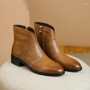 Stivali caviglia femminile retrò 2024 Fashion round zipper zipper a metà tallone scarpe autunno e inverno