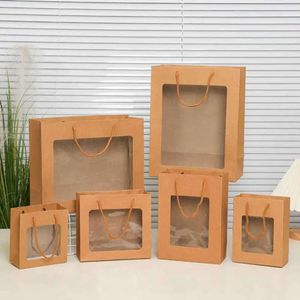 Window PVC Wholesale Kraft 100st/Lot Paper With Handtag Festival Present Bag