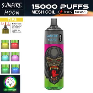 Oryginalny Sunfire 15000 Puffs Dostęp Effirettes Puff Tornado 9K Max Vape Pen Electronic Cigs Cewka o siatce 20 ml podwieszka Vaper Desechable ładowne papierosy