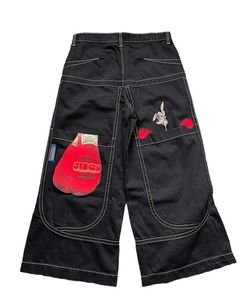 Herren Jeans Harajuku Jnco bestickt Y2K Sackged Herren Retro Gothic hochwertige Jeans Hip-Hop Street Freizeitbreite Bein Q240509