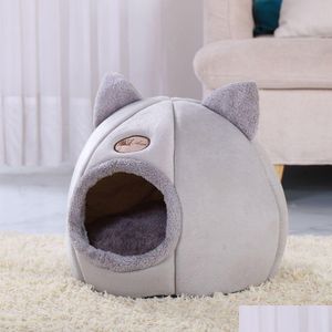 Letti per gatti mobili morbido casa da letto caldo tenda grotta con cuscino rimovibile cuscinetto inverno cuscinetto nido di gatti Y200330 consegna goccia h ot7UT