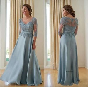 Ice Blue Plus Size Mother of the Bride Dresses 3/4 Beades Deep V Appliques свадебное платье гостевого платья вечерние вечеринки 0509