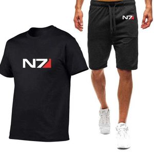 Męskie dresy n7 Mass Effect 2024 Męskie lato Hot Sprzedawanie bawełnianych t-shirtów i dwuczęściowy zestaw Y240508