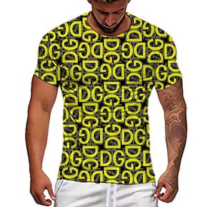 Fashion T-shirt Casual Round Neck Trendy Cool and Handsome Printed Slim Short Sleeves Men's Clothing gym