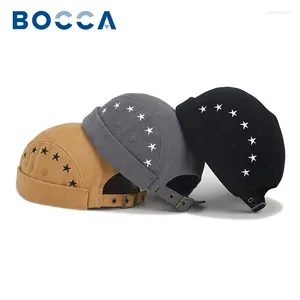 Berets Bocca Embroidery Brimless Cap Without Visor Docker Caps Star Pattern Beanie Hat Adjustable Four Seasons Unisex Hats High Quality