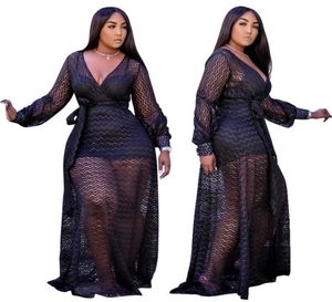 Plus Size Black Sexy Kleidesets Ganzes Modestreetwear Mesh Maxi Kleider Frauen Party Geburtstag Club Outfits Drop 2110252148688