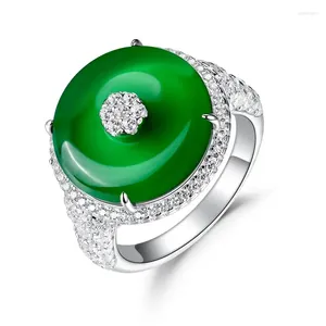 Cluster Rings Full Body S925 Silver Gold-plated High Carbon Diamond Chinese Series Natural Jadeite Safety Buckle Ring