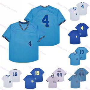 Camisas de beisebol baratas 4 molitor /19 yount /44 Aaron 1948 Vintage Retro Branco claro Camisa azul escura costurada