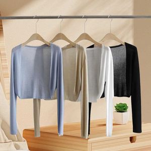 Women's Knits Tees Summer Sunscreen Womens Thin Knitted Cardigan Perspective Long sleeved Top Casual Black and White Khaki Blue Short CoatL2405