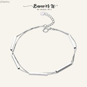 Chain BAMOER U 925 Sterling Silver Double Layer Chain Geometric Lobster Lock Womens Fashion Jewelry SCB170 XW