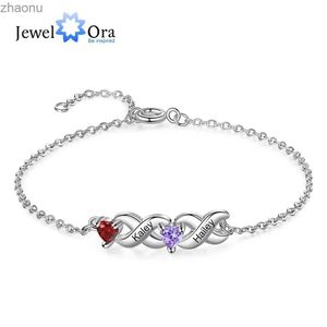 Chain JewelOra Personalized Inlay 2-7 Heart shaped Birthstone Womens Customized Carved Name Family Mothers Day Gift XW