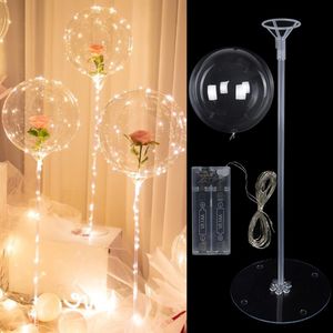 35cm 70cm Plastic Balloon Stand LED Balloons Decor bobo baloon stick stand with Battery lights for Glow party Wedding Christmas 249j