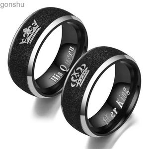 Couple Rings Black frosted stainless steel couple ring queen men and womens ring fashionable and romantic couple ring jewelry wholesale WX