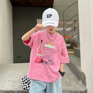 T-Shirts Modemarke Pink Soda kurzärmeliges T-Shirt für Kinder Sommerkleidung 2024 NEU LOOSEN SITZELSCHAFT HALFENE SCHWEISE SELTENE MITTEILUNG MITTEIL bis große Kinder HL240509