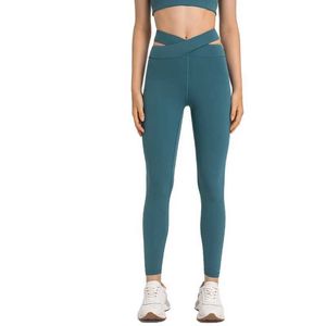 Women's Leggings Hollow Out Cross Waist Workout Sport Leggings Women V Crossover High Waisted Back Pocket Tight Gym Athletic Pants Y240508