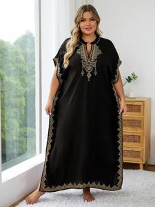 Svart stående krage kvinnor kaftan guld broderad lång klänningskåpa mjukt snazzy caftan party wrap lätt jacka q1545