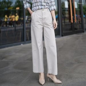 Pantaloni da donna gamba dritta di cotone per primavera/estate 2024 design sciolto con una vita alta con un casual di nove punti
