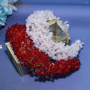 Copricapi A416 Rosso bianco cristallo a fascia da sposa a mano Coperto di matrimoni fatti a mano Elegante pelo della sposa Partito Tiara per donne