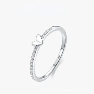 Ringos de cluster S925 Silver Ring Heart Moda feminina Love Zircon Fechado Jóias de Presente do Dia dos Namorados