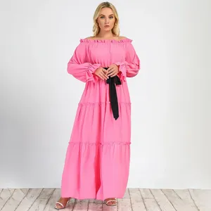 Plus -klänningar Elegant Lady Maxi Party Dress for Woman Women Clothing Pink Flased ärmar av axel prom Big Swing Curve