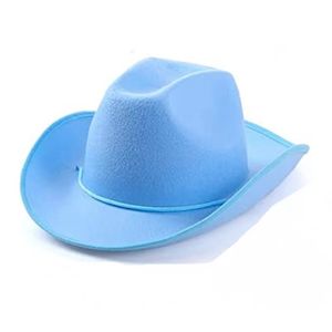 20st/Lot Wool Cowboy Hat Blue Men's and Women's Jazz Hat European och American Fashion Casual Rolled Edge Wool Felt Cowboy Hat