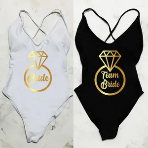 Damskie stroje kąpielowe s-3xl kobieta diamentowa panna młoda One Piece Swimsuit Kobiet Sexy Pad Swimming Suit Team Beach Wedding Party Bathing