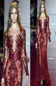 Zuhair Murad Long Sleevesイブニングドレスバトーアップリケレーススパンコールセレブリティガウンフロアレングスイブニングパーティーウェア9764621