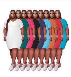 Woman Plus Size Dresses 4XL XL Summer Clothing Casual Solid Color Knee-length White Dress V-neck Mini Skirts 4342194095