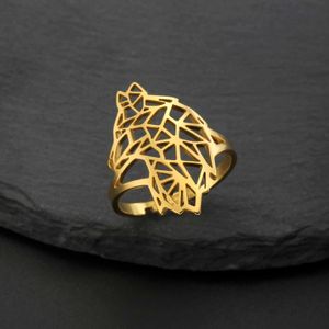 Anéis de casamento Skyrim Punk Fox Wolf Dog Anel ajustável Aço inoxidável anéis de animais Rings Fashion Party Jewelry Birthday Gift for Men Women