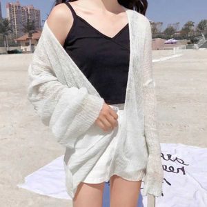 Women's Knits Tees Summer knitted cardigan loose hollow solid color long sleeved air-conditioned cardiganL2405