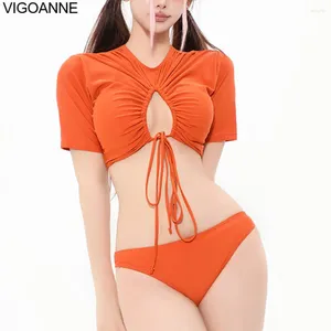 Swimwear femminile Vigoanne 2024 Donne a maniche corte aranci