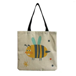 Bag Cartoon Animal Handbag Casual Ladies Tote Cute Bee Print Shoulder Linen Eco Friendly Shopping Female Custom Pattern