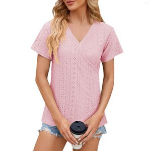 Kvinnors T-skjortor Fashion Solid Color Short Sleeve Cross V Neck Casual Oregelbunden hem T-shirt Topp Women Blus 2024 Skjorta