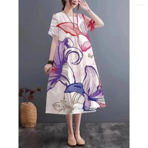 Вечеринка платья 2024 летняя мода имитация льняной ткани для печати