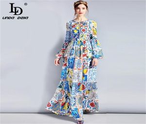 LD Linda Della modedesigner Maxi Dress 5xl Plus Size Women s Long Sleeve Boho Colorful Flower Print Casual Long Dress LJ2008181168227