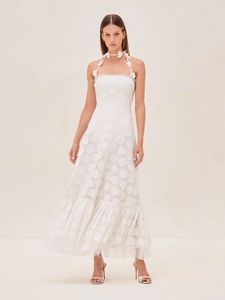 Designer Dress Trend 2024 Summer White Three Dimensional Flower Lace Hanging Neck Heavy Industry Embroidered Lace Long Dress