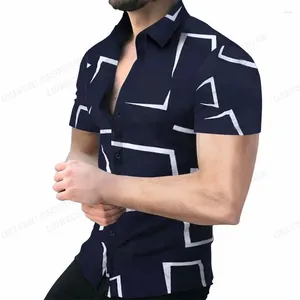 Men's Casual Shirts 2024 Summer 3D Geometric Printed Beach Shirt Hawaii Short Sleeved Pattern Clothing Cuban
