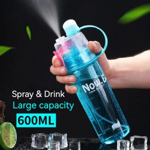 600 ml Spray Cold Water Flasche Sublimation Mist Water Flasche wiederverwendbares Fitnessstudio -Plastikflasche mit Spray Sommer 0509