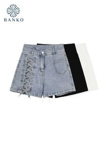 Kvinnors shorts japanska mode denim shorts sexig hög midje bandage jeans shorts casual harajuku heta byxor koreanska strtwear jeans grunge chic y240504