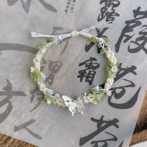 Handmade New Chinese Butterfly Bracelet Green Flower Fresh Sweet High-grade Sense Weaving Small Luxury Hand Jewelry Female